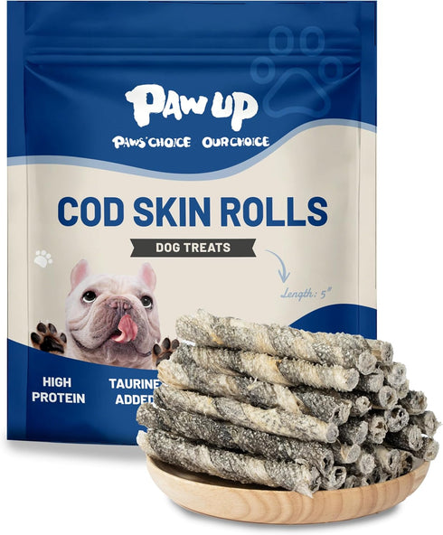 PAWUP Cod Skin Rolls Dog Treats Natural High Omega 3 Dog Snacks,