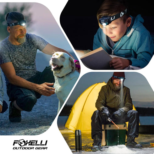 Foxelli USB-C Rechargeable LED Headlamp, Ultra-Light 2.4 oz, 180 Lumens, 5 Modes, IPX5 Waterproof