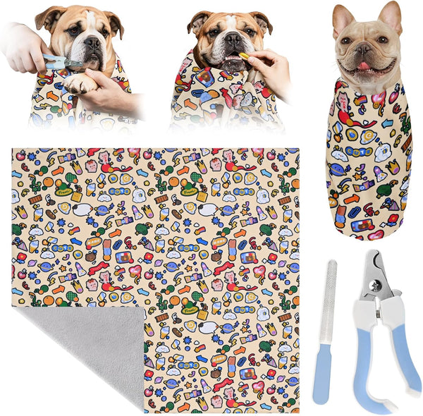 Cat Grooming Wrap & Dog Restraint Bag with Pet Nail Clippers Kit,