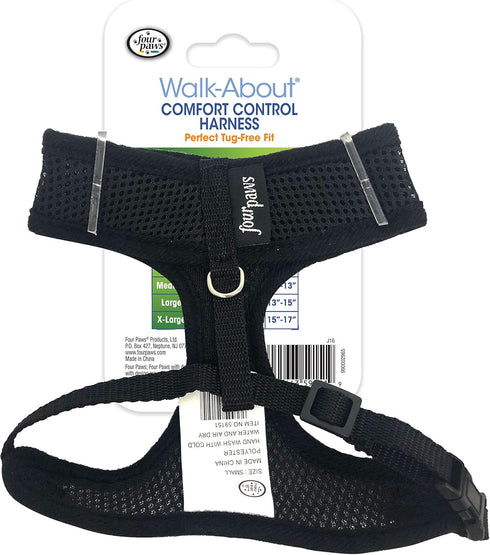 Four Paws Walk-About Comfort Control No-Pull Harness for Dogs, Adjustable, Black, Small