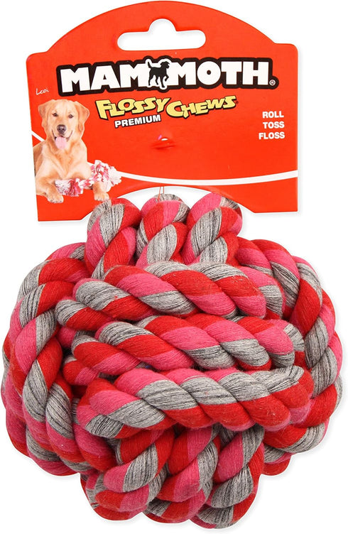 Mammoth Flossy Chews Monkey Fist Ball – Premium Cotton-Poly Rope Ball Toy for Dogs – Interactive Dog Rope Toy – Rope Dog Chew Toy & Fetch Toy for Small to Medium Dogs - Large 4.75” - Assorted Colors