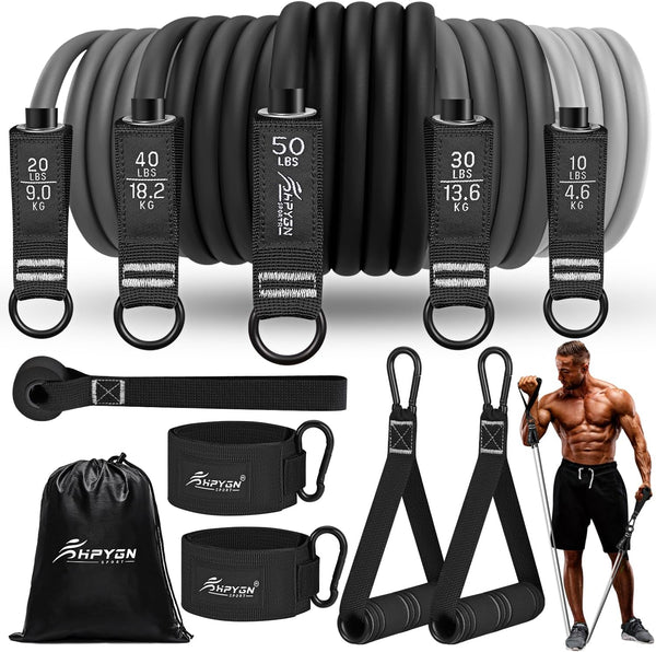 HPYGN Resistance Bands Set, 150lb/200lb/250lb, 5 Tube Fitness Bands with Handles, Door Anchor, Portable Bag