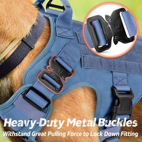 rabbitgoo Tactical Dog Harness for Large Dogs, Heavy Duty No-Pull Vest with Handle for Training and Walking, Blue, S