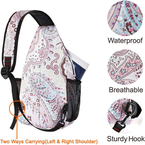 MOSISO Sling Backpack, Travel Hiking Daypack Pattern Rope Crossbody Shoulder Bag in National Style