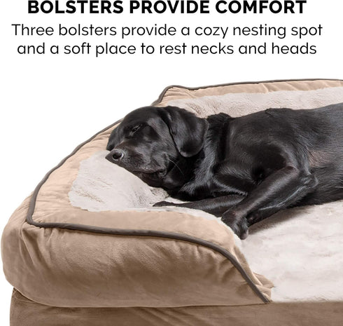 Furhaven Orthopedic Dog Bed for Medium/Small Dogs, Removable Bolsters & Washable Cover, Plush Velvet Waves, Brownstone,