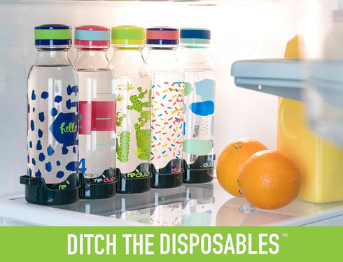 Reduce WaterWeek 20oz Reusable Water Bottle Set of 5 - BPA-Free, Leak Proof Cap, Plus Fridge Tray