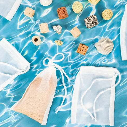 Shappy 12 Pieces Small Aquarium Filter Bags, 150 Micra Fine Filter Media Bags, High Flow Nylon Mesh with Drawstring