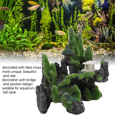 Pssopp Aquarium Mountain View Rockery - Artificial Hill Fish Tank Landscape Ornament for Tortoise and Fish