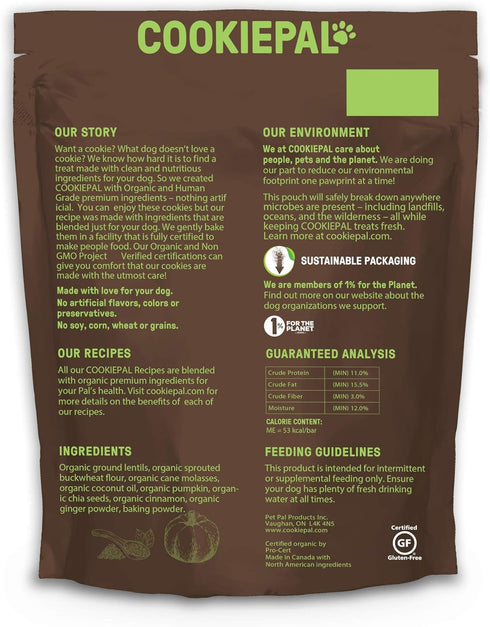 CookiePal Human Grade Dog Treats, Pumpkin and Chia Seed Recipe, Organic Non-GMO, 10 Oz Bag
