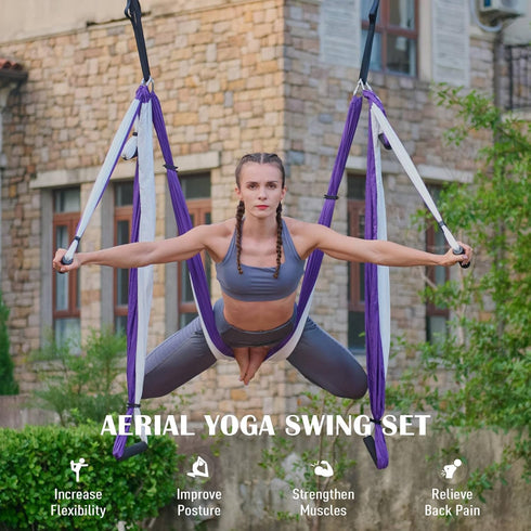 ZELUS Aerial Yoga Swing Sling Kit Set with 2 Extensions Straps and Ceiling Mounting Equipment