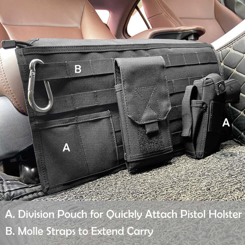 HOFENTIGU 1911 Tactical Seat Covers Car Seat Pistol Holster Molle Panel with Zipper Pocket Holster for Concealed Carry