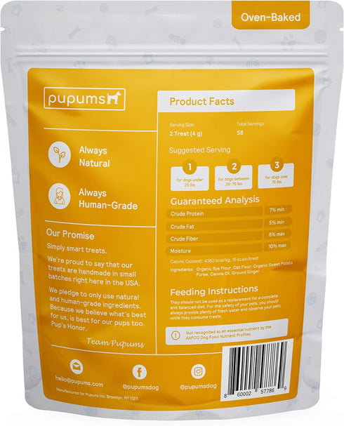 Sweet Potato Dog Treats Organic Ingredients Grain Free Non-GMO Highly Digestible Dog Biscuits Made in USA (8oz)