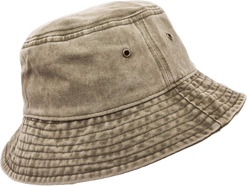 Wide Brim Washed Denim Cotton Bucket Hat, Flat Top Cap for Fishing Hiking Beach Sports