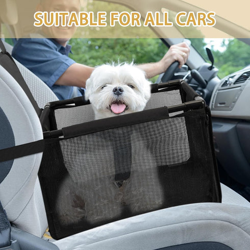 PetsHome Upgrade Dog Car Seat, Foldable Booster Seat with 12 PVC Tubes, Waterproof for Small to Medium Dogs, Pure Black