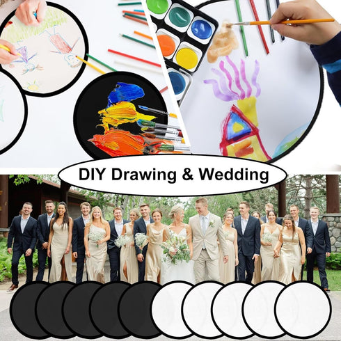 1PC 9.8'' Foldable Flying Disc Fans with Bags, DIY Handheld Black Egde Fabric Folding Fan for Outdoor Game Activities