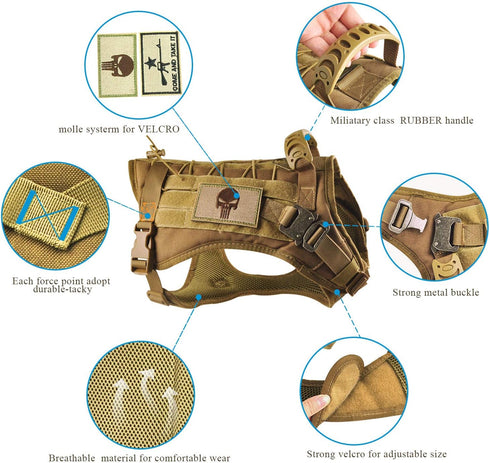 Tactical Service Dog Vest Harness, K9 Military Molle Vest for Outdoor Training, Wear-Resisting with Rubber Handle
