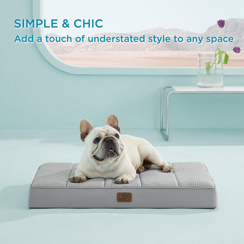 Bedsure Cooling Gel Foam Dog Bed for Large Dogs, Waterproof Orthopedic Egg Foam Bed for Outdoor Comfort, 24"x16", Grey