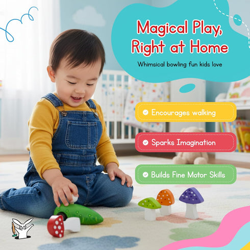 Set Set- Jack Rabbit Creations Gnome & Mushroom Toddler Mini Bowling Game Indoor & Outdoor Toy for Kids- Wooden