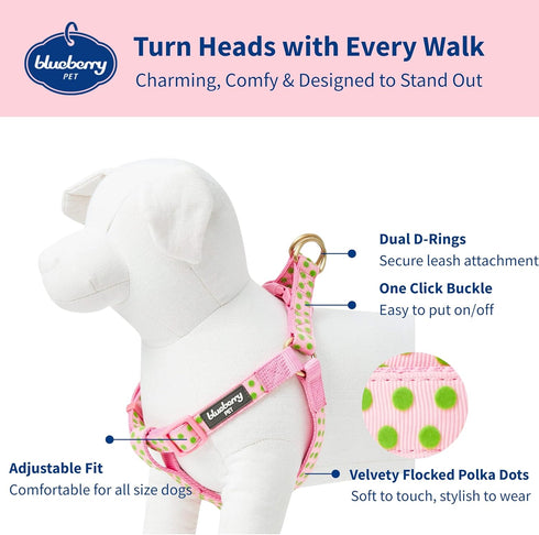 Blueberry Pet Step-in Velvety Polka Dot Flocking Dog Harness, Baby Pink, Chest Girth 26" - 39", Large, Adjustable