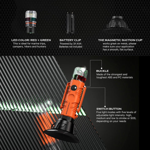 GOODSMANN Flashlight Signal Light for Boat and Kayak, Suction Cup & Magnetic Base Included
