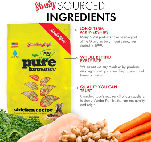 GrandmaLucy Pureformance Freeze Dried Grain Free Chicken Recipe Dog Food, 1 lb