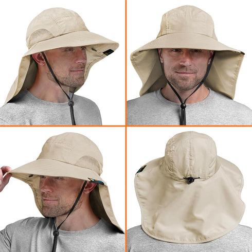 SUN CUBE Wide Brim Sun Hat with Neck Flap, UPF50+ Fishing Safari Hat for Men Women, Beach Protection