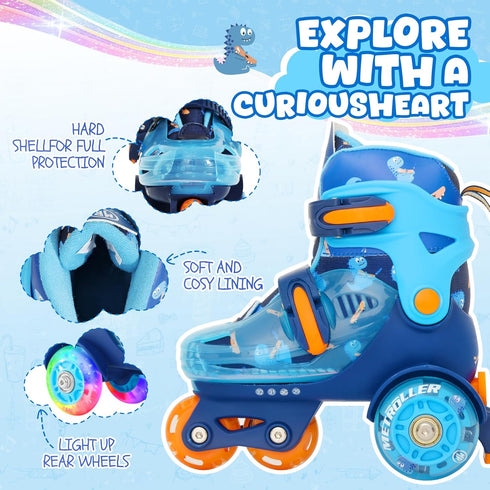 3-6 METROLLER Adjustable Boys Balance Roller Skates for Toddler Ages Rainbow Unicorn Dinosaurs Illuminating
