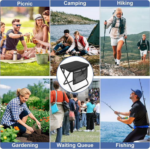 ChicRange Backpacking Portable Folding Camp Stool with Side Pocket, Lightweight Foldable Camping Stool for Adults