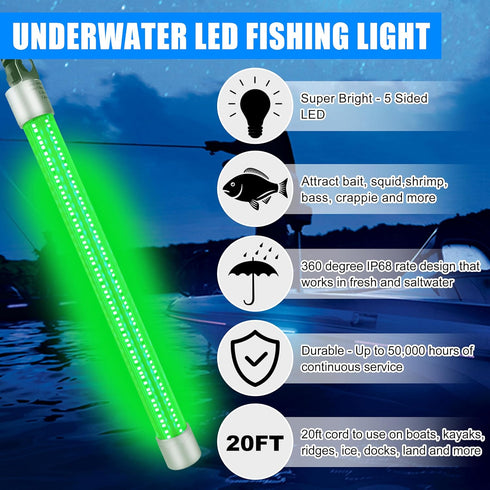 80W 12V 40000 (80W,16.4ft Underwater Fishing Light Lumens Super Bright LED Submersible Green Fish Finder Lamp Night