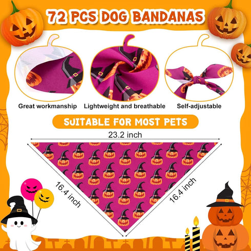 72 Pcs Halloween Dog Bandanas Bulk Pumpkin Triangle Scarf Cat Bibs Puppy Scarf Pet Bandanas Photo Props Accessories