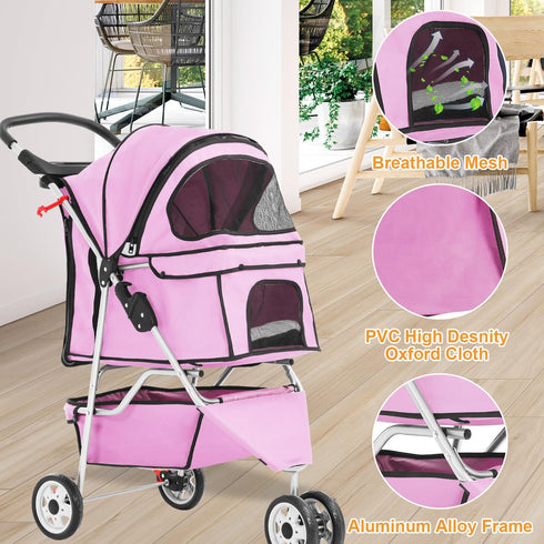 3 BestPet Wheels Pet Dog Stroller Cat Cage Jogger Stroller Cats Travel Folding Carrier Waterproof with Cup Holder