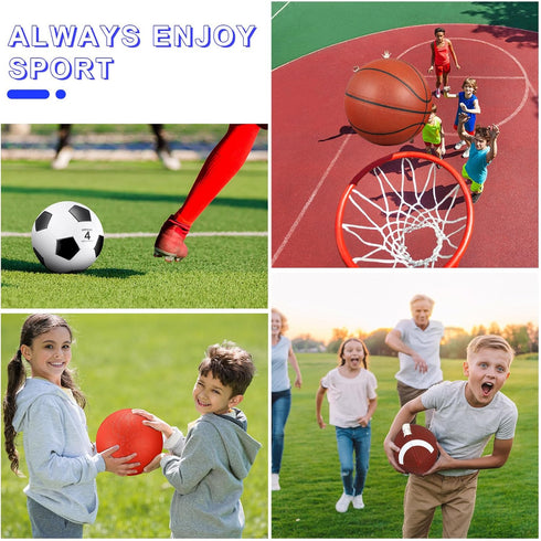 4 Set Deekin Pcs Sport Balls for Kids Teens, Include Official Size Basketball Soccer Football Playground Ball and Pump