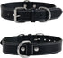 Genuine Leather Dog Collar, Heavy Duty, Adjustable, Ultra Soft, Comfortable, with Double D Rings (L 18”-22”, Rich Black)