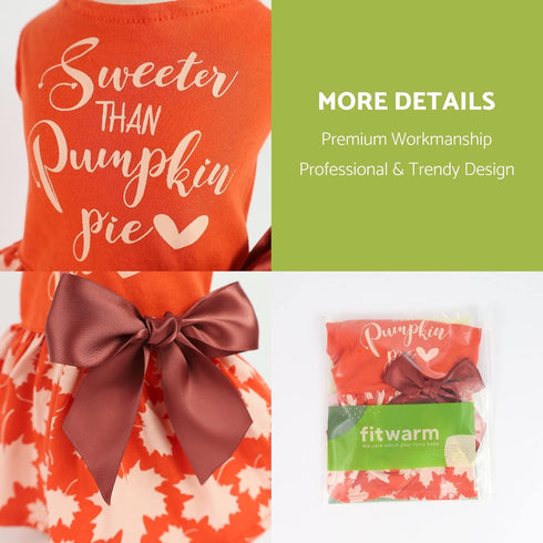 Fitwarm Thanksgiving Dog Dress, Sweeter Than Pumpkin Pie, 100% Cotton Holiday Girl One-Piece Outfit, Orange Medium