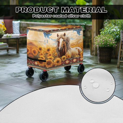 Xumfabuy 80-100 Horse Print Patio Cooler Cover, Outdoor Bar Cart Cover for Quart Rolling Ice Chest Cooler, Cart Covers