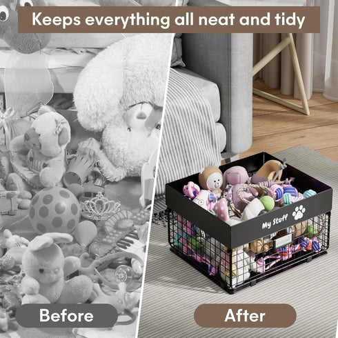 Dog Toy Basket - Large Metal Dog Toy Box for Small Dog, Personalized Storage Bin for Pet