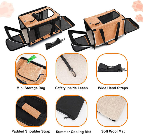 Portable Soft-Shell Dog Carry Bag for Puppy - Foldable Travel Cage for 0-15 lbs Pomeranian & Yorkie