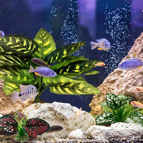 Reptile Artificial Plants, Terrarium Decorations for Aquarium Fish Tank, Amphibian Habitat Accessories (L Set-3pcs/B)