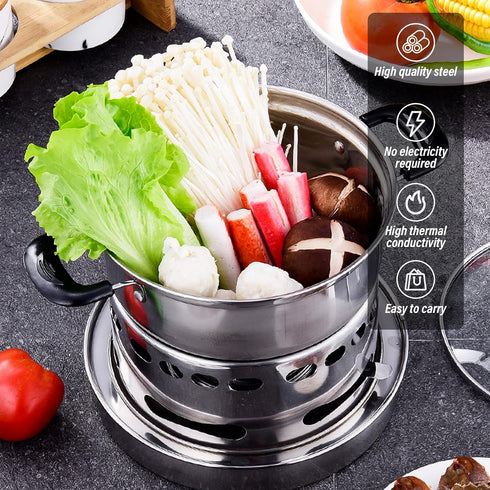 Hot Pot Alcohol Stove, Spirit Cooker with Pot, Camping Stoves Set, Easy to Carry Stainless Steel Liquid Stove