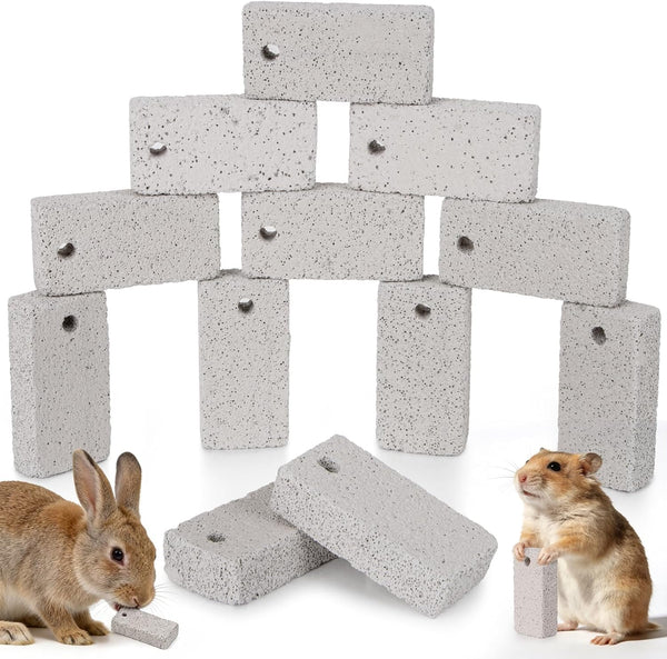 RAINFLOW 12PCS Hanging Rabbit Lava Blocks Mineral Calcium Grinding Stone for Bunny Hamster