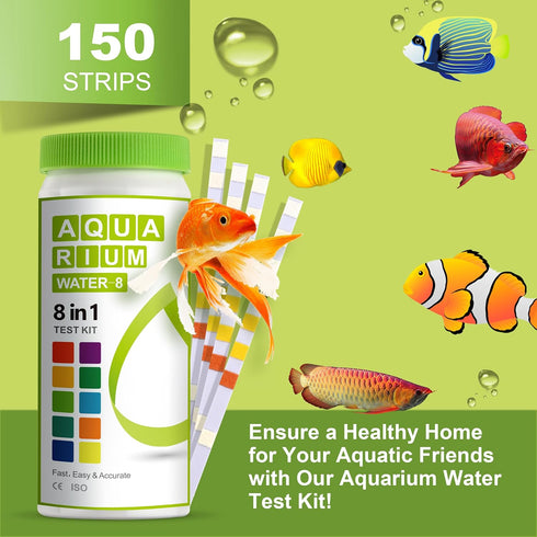 Aquarium Ammonia Test Strips 8-in-1, 100 Strips for Quick & Accurate Water Testing in Freshwater & Saltwater Tanks