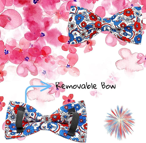 Independence Day Dog Collar with Bowtie, Adjustable Soft Patriotic 4th of July Holiday Gift for Small Dogs