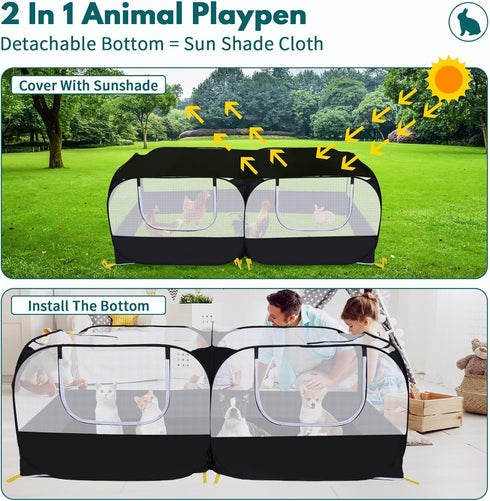 Small Animals Playpen,Pet Cage Tent Large Chicken Run Coop with Detachable Bottom Breathable Transparent Mesh Walls