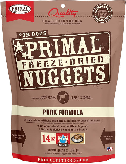 Primal Freeze Dried Dog Food Nuggets, Pork, Complete & Balanced Meal, 14 oz