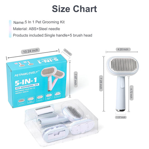 5 IN 1 Pet Grooming Brush Kit, Self Cleaning Slicker Brush for Dogs & Cats, Suitable for Small & Large Pets, Blue