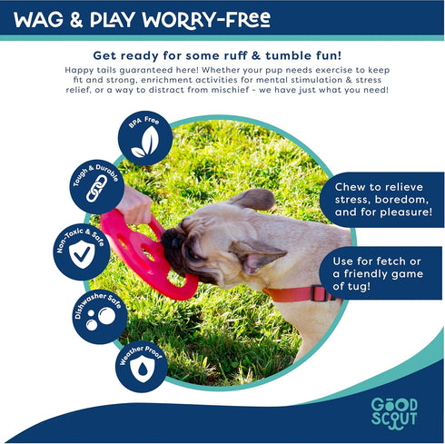 Good Scout Tugg Frisbee Dog Fetch Toy - Indoor and Outdoor Rubber Toy for Medium and Large Dogs