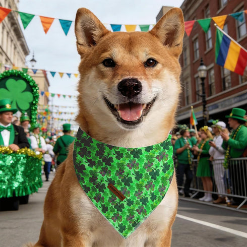 1PC Elegant little tail St Patrick's Dog Bandana, Lucky Clover Washable Pet Scarf Female or Male Square Dog Bib