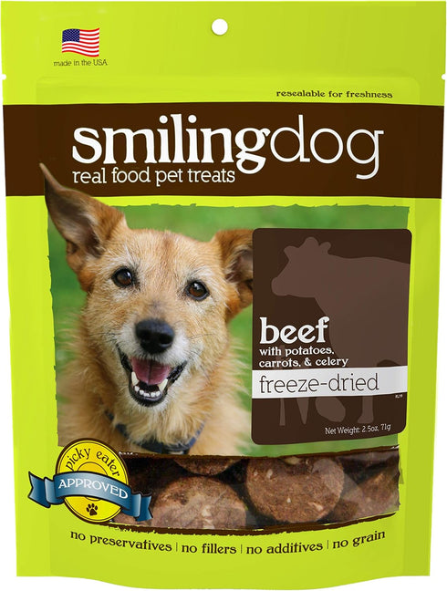Herbsmith Smiling Dog Treats – Freeze Dried Raw Beef, Potatoes, Carrots & Celery – 2.5 Ounce