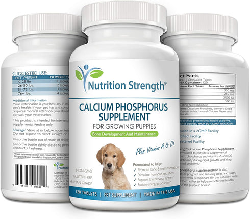 Calcium Phosphorus Supplement for Dogs, Promote Healthy Bones and Puppy Growth Rate, 120 Chewable Tablets