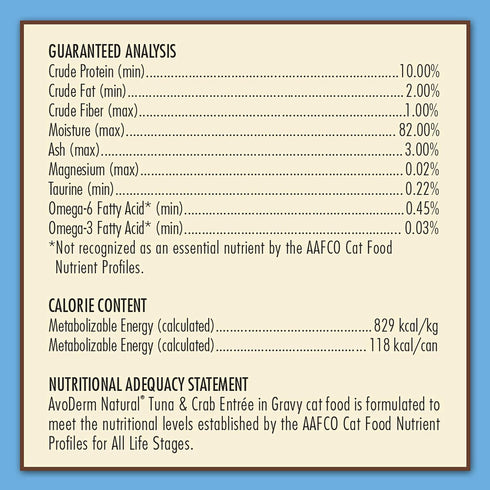 3 oz AvoDerm Natural Tuna & Crab Entre in Gravy - Grain Free Wet Canned Cat Food